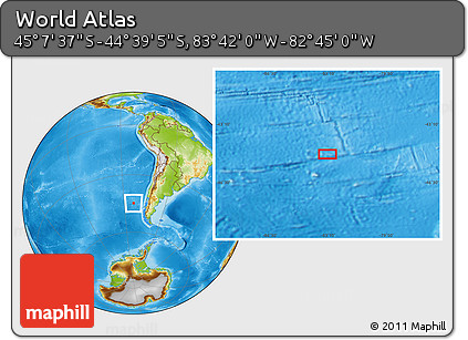 Physical Location Map of the Area around 44° 53' 21" S, 83° 13' 29" W