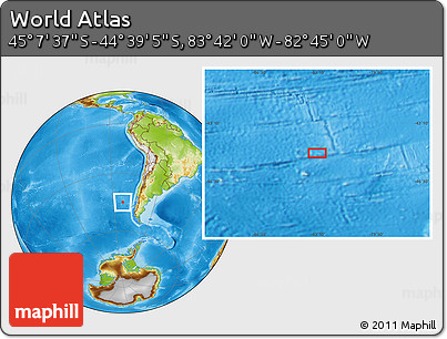 Physical Location Map of the Area around 44° 53' 21" S, 83° 13' 29" W