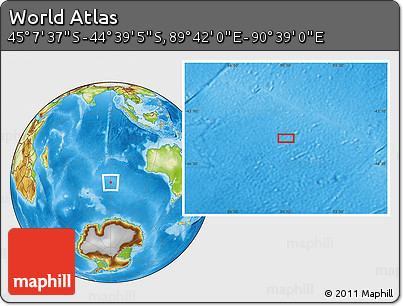 Physical Location Map of the Area around 44° 53' 21" S, 90° 10' 30" E