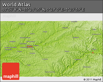 Physical 3D Map of the Area around 45° 10' 22" N, 0° 55' 29" E