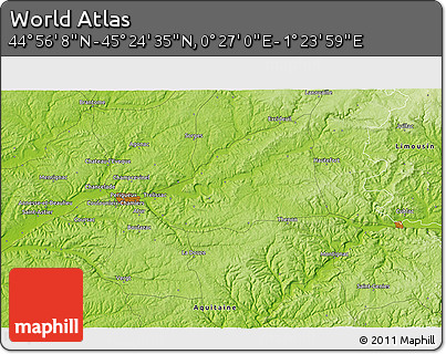 Physical 3D Map of the Area around 45° 10' 22" N, 0° 55' 29" E