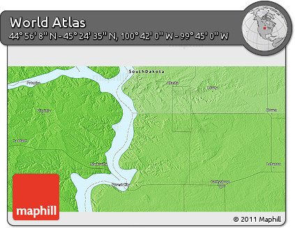 Political 3D Map of the Area around 45° 10' 22" N, 100° 13' 29" W