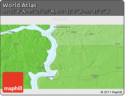 Political 3D Map of the Area around 45° 10' 22" N, 100° 13' 29" W