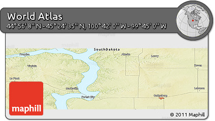 Physical Panoramic Map of the Area around 45° 10' 22" N, 100° 13' 29" W