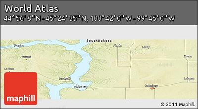 Physical Panoramic Map of the Area around 45° 10' 22" N, 100° 13' 29" W