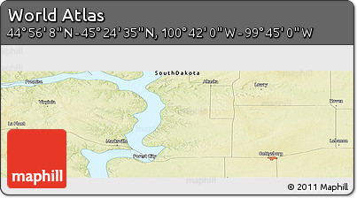 Physical Panoramic Map of the Area around 45° 10' 22" N, 100° 13' 29" W