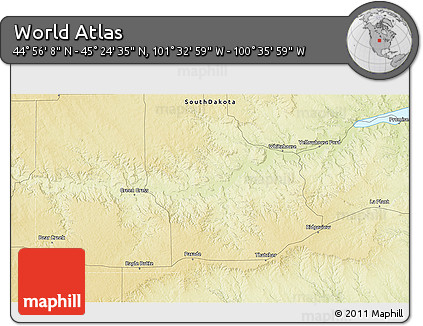 Physical 3D Map of the Area around 45° 10' 22" N, 101° 4' 29" W