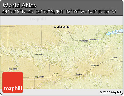 Physical 3D Map of the Area around 45° 10' 22" N, 101° 4' 29" W