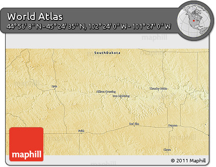 Physical 3D Map of the Area around 45° 10' 22" N, 101° 55' 30" W