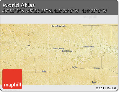 Physical 3D Map of the Area around 45° 10' 22" N, 101° 55' 30" W