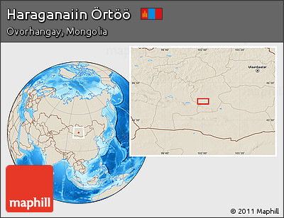 Shaded Relief Location Map of Haraganaiin Örtöö