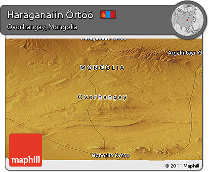 Physical Panoramic Map of Haraganaiin Örtöö