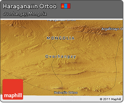 Physical Panoramic Map of Haraganaiin Örtöö
