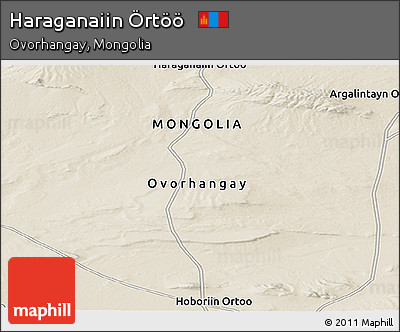 Shaded Relief Panoramic Map of Haraganaiin Örtöö