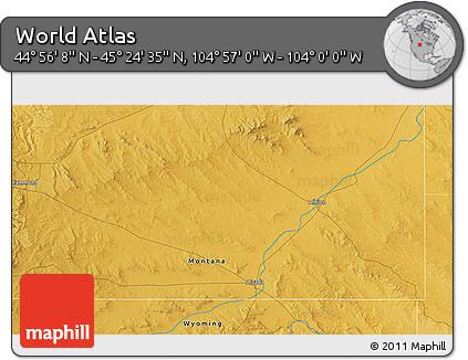 Physical 3D Map of the Area around 45° 10' 22" N, 104° 28' 29" W