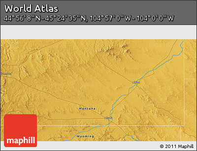 Physical 3D Map of the Area around 45° 10' 22" N, 104° 28' 29" W