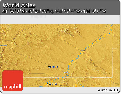 Physical 3D Map of the Area around 45° 10' 22" N, 104° 28' 29" W