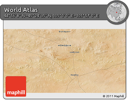 Satellite 3D Map of the Area around 45° 10' 22" N, 105° 28' 29" E