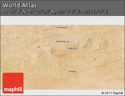 Satellite 3D Map of the Area around 45° 10' 22" N, 105° 28' 29" E