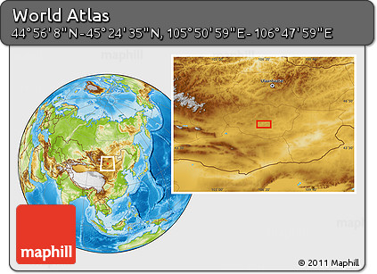 Physical Location Map of the Area around 45° 10' 22" N, 106° 19' 29" E