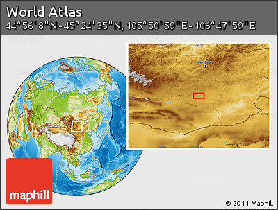 Physical Location Map of the Area around 45° 10' 22" N, 106° 19' 29" E
