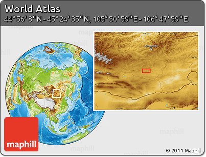 Physical Location Map of the Area around 45° 10' 22" N, 106° 19' 29" E
