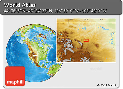 Physical Location Map of the Area around 45° 10' 22" N, 106° 10' 30" W