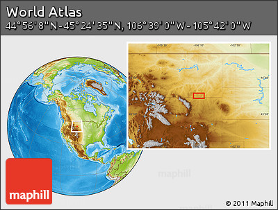 Physical Location Map of the Area around 45° 10' 22" N, 106° 10' 30" W