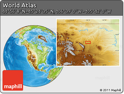 Physical Location Map of the Area around 45° 10' 22" N, 106° 10' 30" W