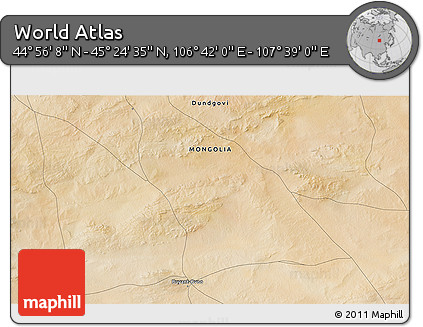 Satellite 3D Map of the Area around 45° 10' 22" N, 107° 10' 30" E