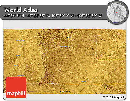 Physical 3D Map of the Area around 45° 10' 22" N, 107° 1' 30" W