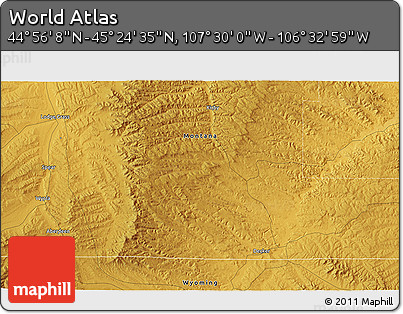 Physical 3D Map of the Area around 45° 10' 22" N, 107° 1' 30" W