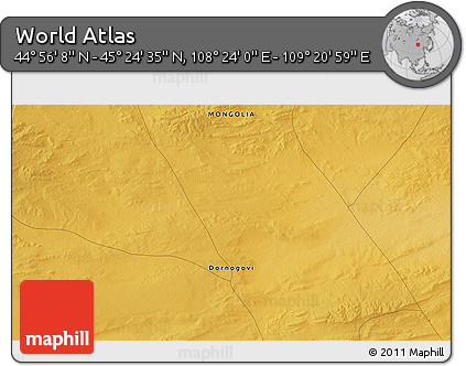 Physical 3D Map of the Area around 45° 10' 22" N, 108° 52' 30" E