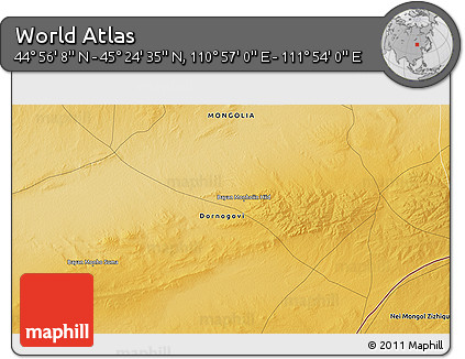 Physical 3D Map of the Area around 45° 10' 22" N, 111° 25' 30" E