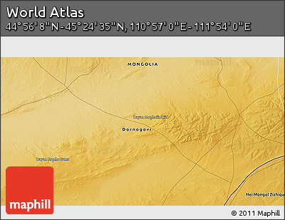 Physical 3D Map of the Area around 45° 10' 22" N, 111° 25' 30" E