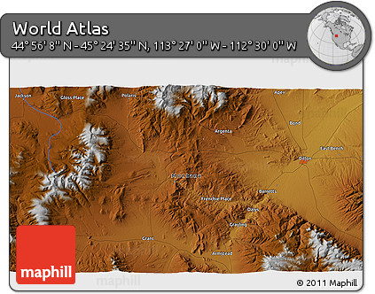 Physical 3D Map of the Area around 45° 10' 22" N, 112° 58' 29" W