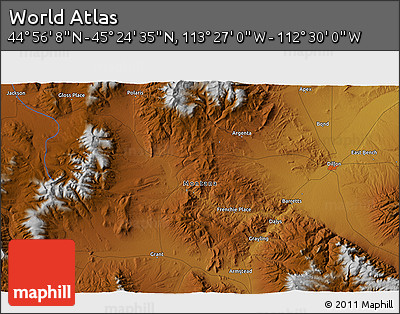 Physical 3D Map of the Area around 45° 10' 22" N, 112° 58' 29" W