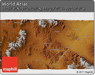 Physical 3D Map of the Area around 45° 10' 22" N, 112° 58' 29" W