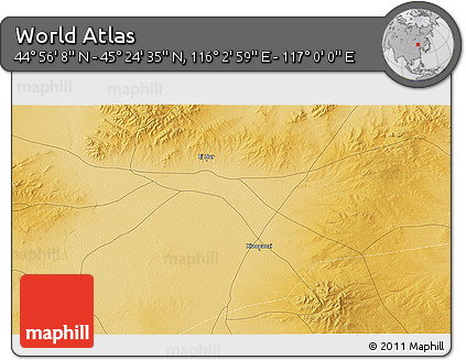 Physical 3D Map of the Area around 45° 10' 22" N, 116° 31' 30" E