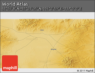 Physical 3D Map of the Area around 45° 10' 22" N, 116° 31' 30" E