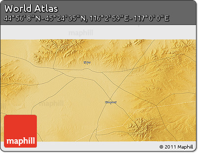 Physical 3D Map of the Area around 45° 10' 22" N, 116° 31' 30" E