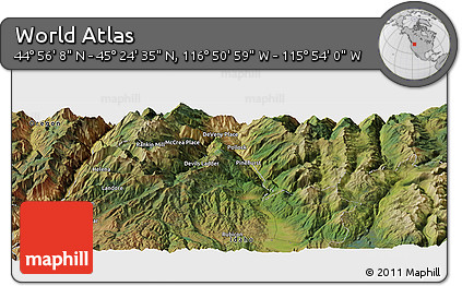 Satellite Panoramic Map of the Area around 45° 10' 22" N, 116° 22' 30" W