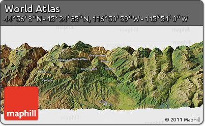 Satellite Panoramic Map of the Area around 45° 10' 22" N, 116° 22' 30" W