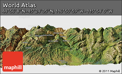 Satellite Panoramic Map of the Area around 45° 10' 22" N, 116° 22' 30" W