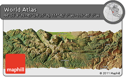 Satellite Panoramic Map of the Area around 45° 10' 22" N, 117° 13' 29" W