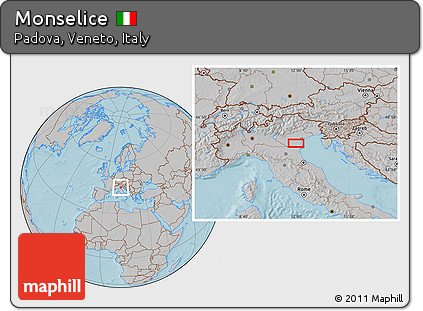 Gray Location Map of Monselice, hill shading