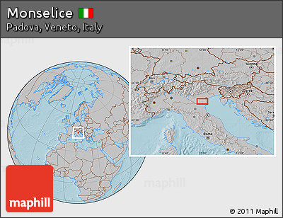 Gray Location Map of Monselice, hill shading