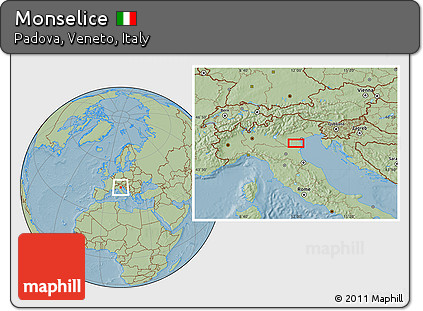 Savanna Style Location Map of Monselice, hill shading