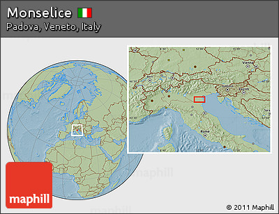 Savanna Style Location Map of Monselice, hill shading