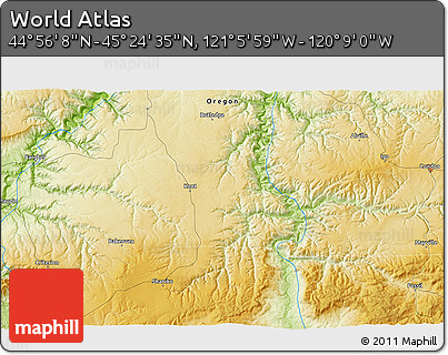 Physical 3D Map of the Area around 45° 10' 22" N, 120° 37' 30" W